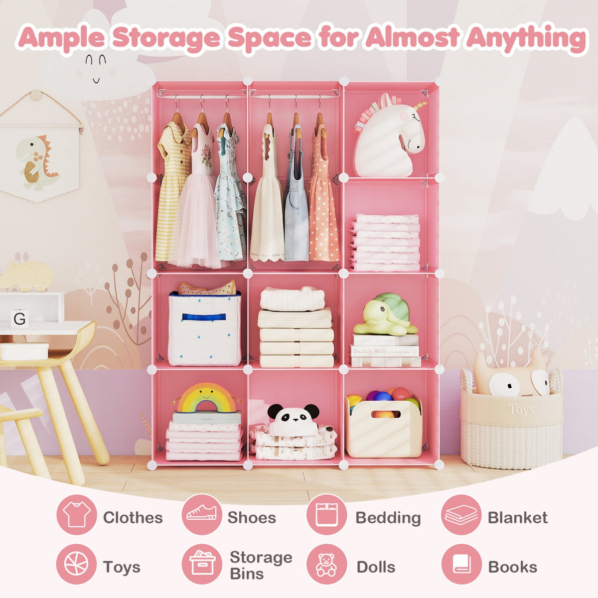 Modular Kids Wardrobe with 10 Cubes & Hanging Rod