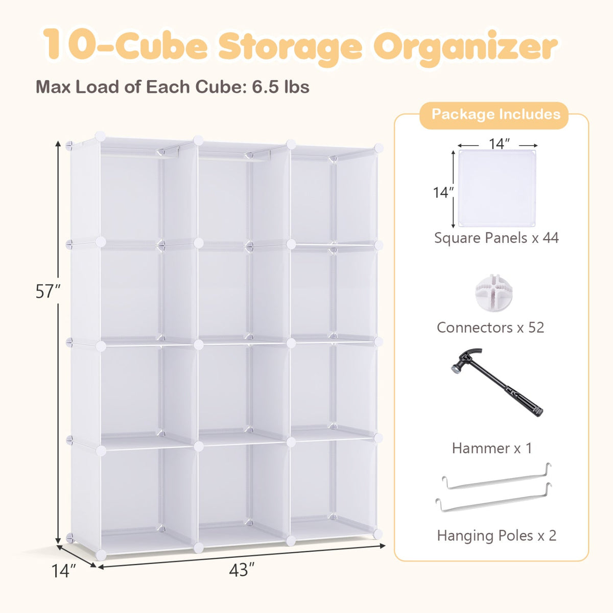 Modular Kids Wardrobe with 10 Cubes & Hanging Rod