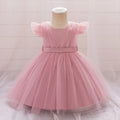 Toddler Bow Girls Party Dress Halloween Prom Gown Girl Fly Sleeves 1st Birthday Wedding Princess Dresses Kids Clothing 1-4 Years