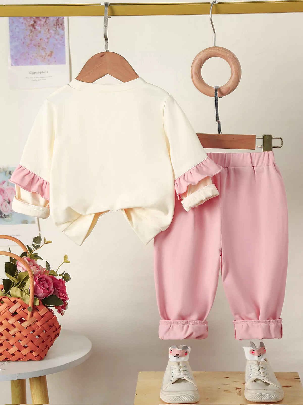 Children's Flower Long Sleeve Top and Pants Set
